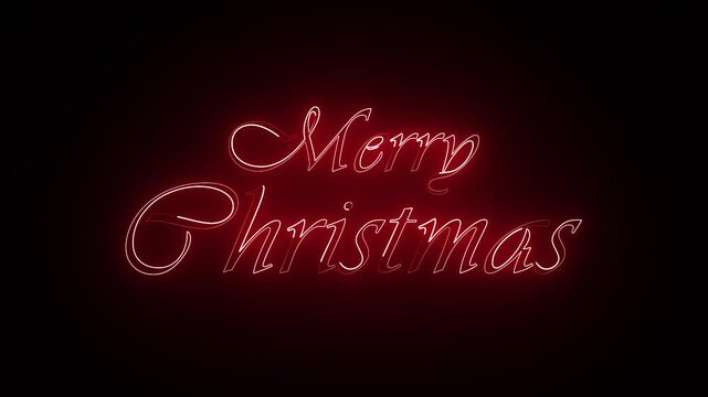Merry christmas glowing neon red sign animation on black background for festive holiday greetings. 4K seamless loop