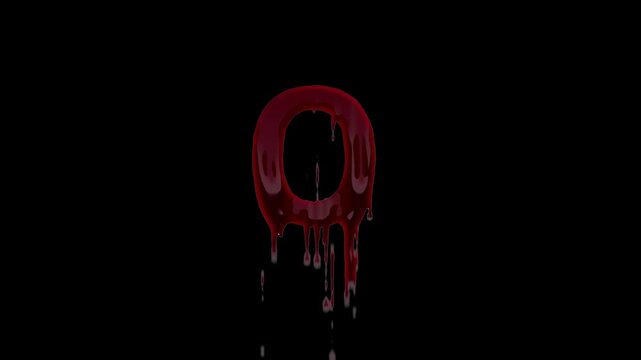 English letter O made of blood, transparent background.