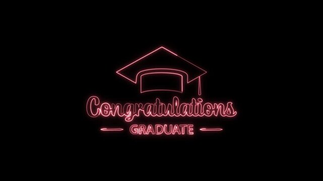 Neon Congratulations Graduate Animation with Graduation Cap and Changing Glow Effect