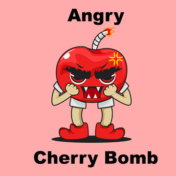 Angry Cherry bomb Turn on fire ready to big explosion good for Mascot, sticker, poster