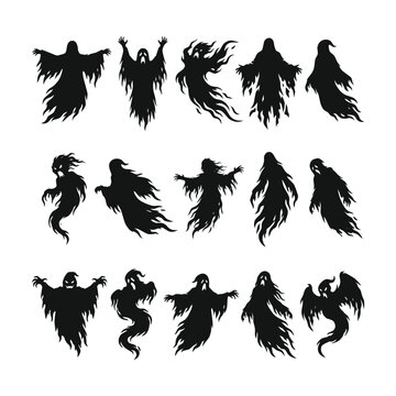 Silhouettes halloween ghost collection for spooky holiday design