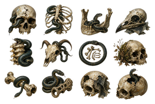 PNG Dark snake and skull surreal horror art collection