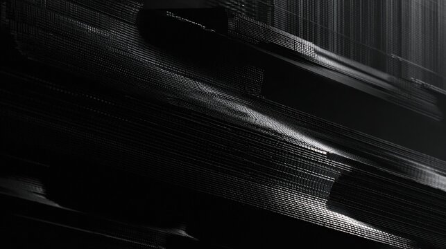 Abstract dark metallic texture with rhythmic parallel lines and high contrast lighting. Suitable for futuristic industrial backgrounds or modern architectural design concepts.