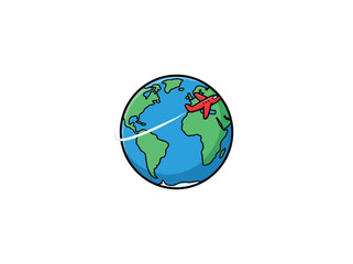 Fototapeta premium Globe With Red Airplane And Flight Trail Vector Illustration