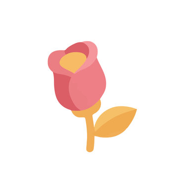 Pink rose with yellow center and orange leaf