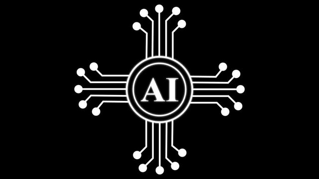Artificial Intelligence AI Technology Logo Animation with Circuit Lines on Black Background.