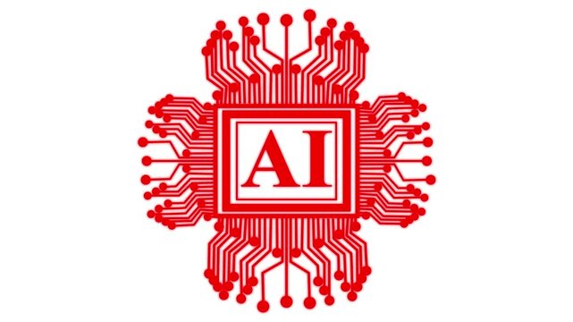 AI chip icon symbolizes artificial intelligence technology on white background. technology loading animation with processor icon shape. 4k motion video.