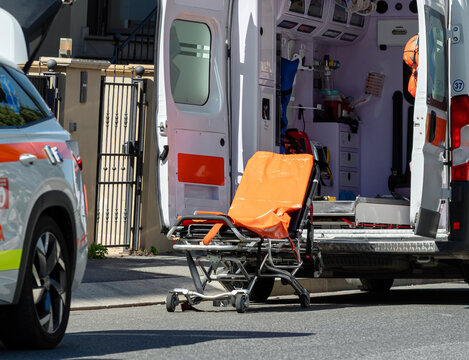 Ambulance emergency stretcher waiting for patient transport