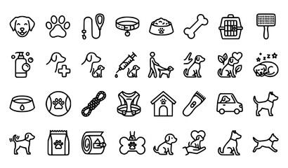 Fototapeta premium Dog Web App Thin Line Pictogram Collection