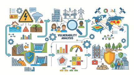 Fototapeta premium Infographic illustration of Disaster Risk Management, Resilience & Business Continuity with risk assessment process