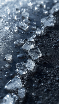 Salt crystals forming during natural saline water evaporation