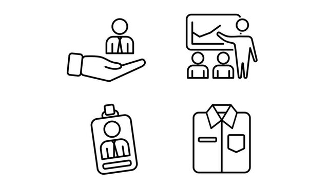 New employee onboarding icon pack featuring a continuous seamless loop animation on a transparent background for digital media displays.
