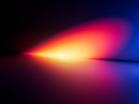 Bright neon gradient flare with soft red, pink, and blue diffusion on dark. Eye-catching abstract background for technology, media, and modern branding. 3D render illustration.