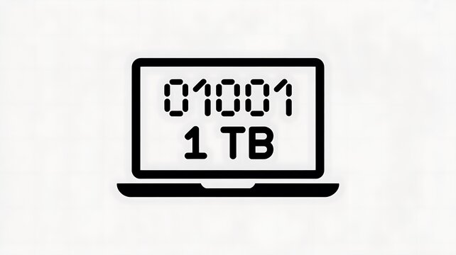 Laptop icon with one terabyte storage capacity text