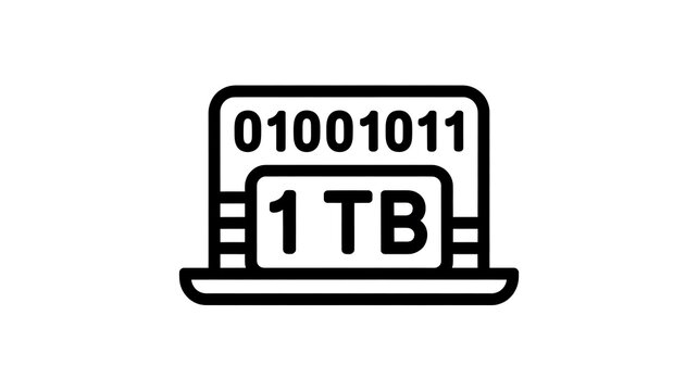 One terabyte laptop icon with binary code data symbol
