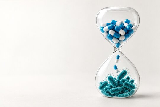 Antibiotic Resistance Concept with Pills and Bacteria in Hourglass