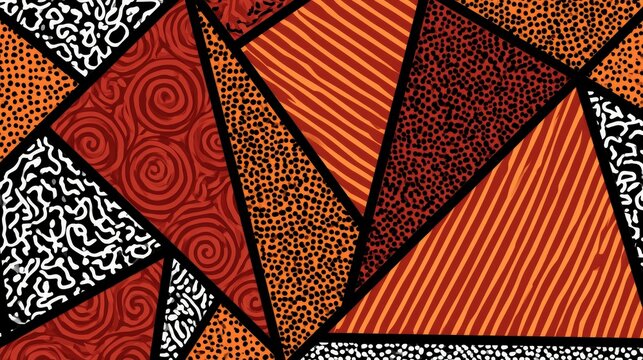 Abstract geometric pattern with hand-drawn red and orange tribal textures. This ethnic vector design is perfect for textile art or cultural background branding.