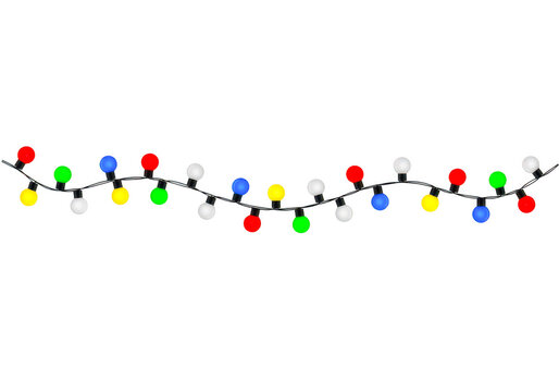 Colorful decorative string lights isolated on transparent background