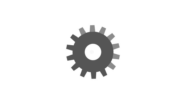 A flat vector gear icon with 14 teeth, rotating smoothly at constant speed in a seamless 4-second infinite loop. Suitable as an indicator for process, settings, or mechanical operations in digital int