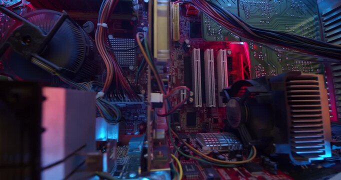 Travelling inside electronic equipment, then the fan of a cooler fails, one electronic component explodes and a fire starts.
