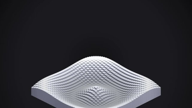 Abstract 3D Voxel Grid Animation with Pulsating White Cube Wave Pattern