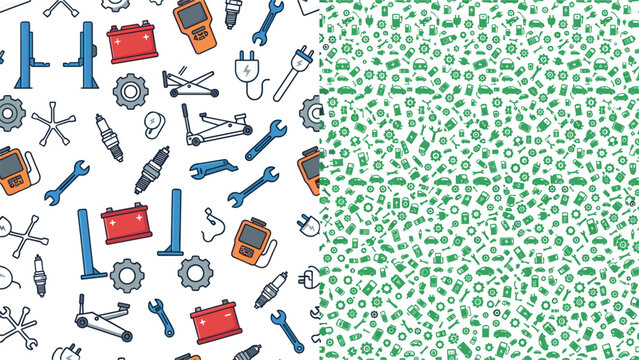 Car Repair Mechanic Tools Seamless Pattern Set with Car Service Maintenance Equipment and Auto Workshop Icons for Wallpaper, Fabric, and Graphic Designs