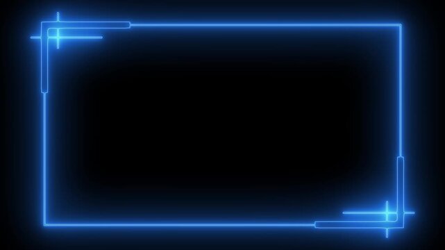 blue neon HUD frame forms a rectangular outline against a dark black background. Thin luminous lines and angular corner details create a futuristic digital interface design.