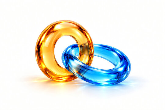 Interlocking Orange and Blue Glass Rings on White