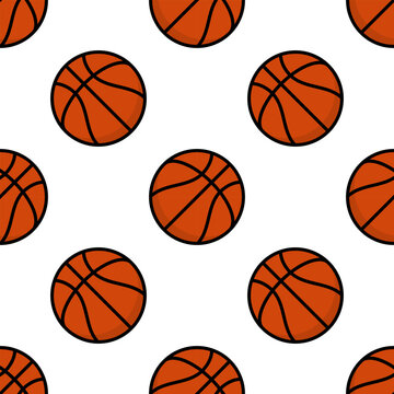 Basketball Seamless Pattern Background. Modern Minimalist Sports Equipment Backdrop for Fabric Print, Wrapping Paper. Vector Illustration