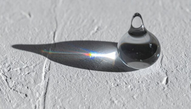 Clear glass drop casting rainbow spectrum across textured white plaster surface