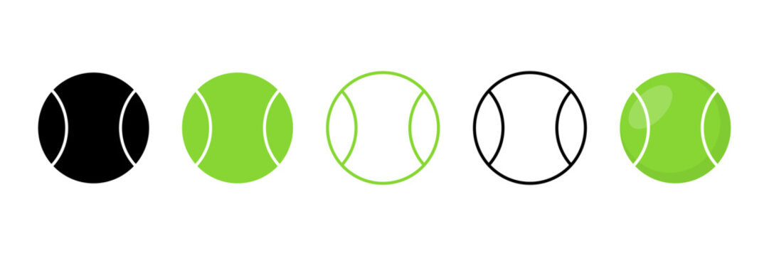 Tennis Ball Icon Set Isolated on Transparent Background. Modern Flat Sports Symbol for Mobile App, Website Interface, and Game Graphic. Vector Illustration