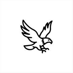 Fototapeta premium Minimalist eagle line art vector, flying hawk outline illustration, simple bald eagle bird icon for branding and logo design