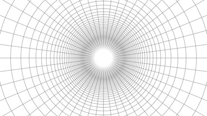 Fototapeta premium Round tunnel with grid rings, 3d wireframe perspective background