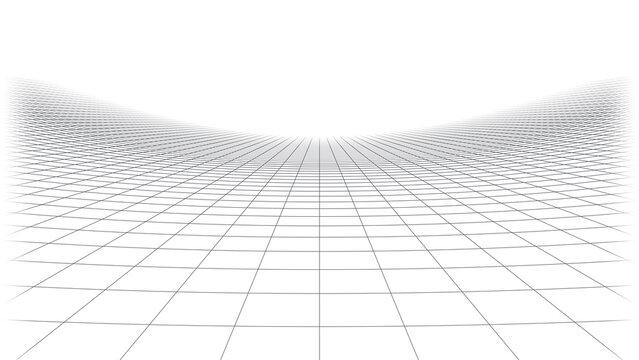 Curved perspective grid floor bending upward at the edges