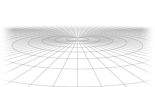 Circular grid floor with rings and lines in perspective, radar style