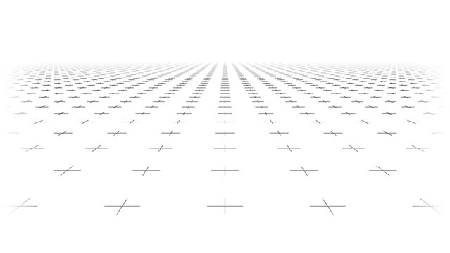 Small crosses on a perspective grid floor, plus sign background