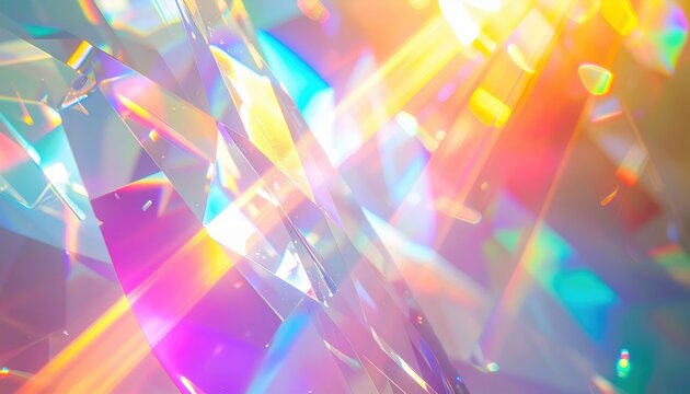 Abstract crystal glass background with rainbow light dispersion and colorful refraction