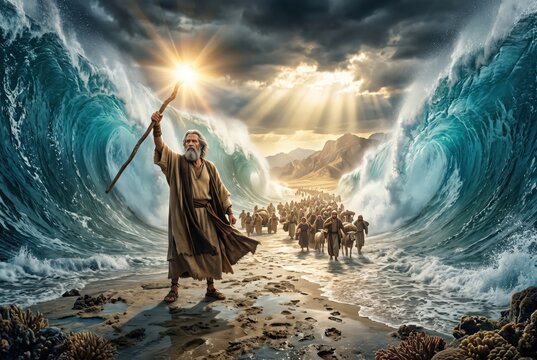 Moses parting Red Sea parting water miracle biblical epic landscape