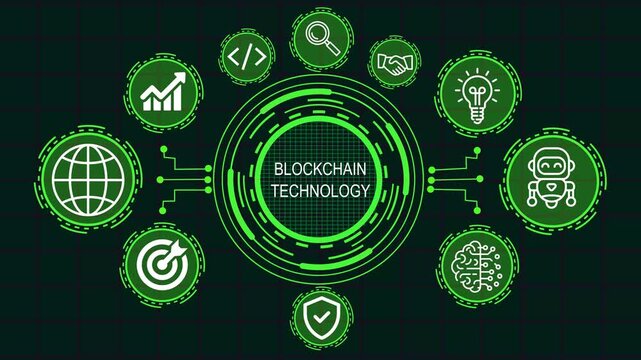  Internet, business, Technology and network concept icon. biochanin technology concept animation. Framework Information project. 4K Video