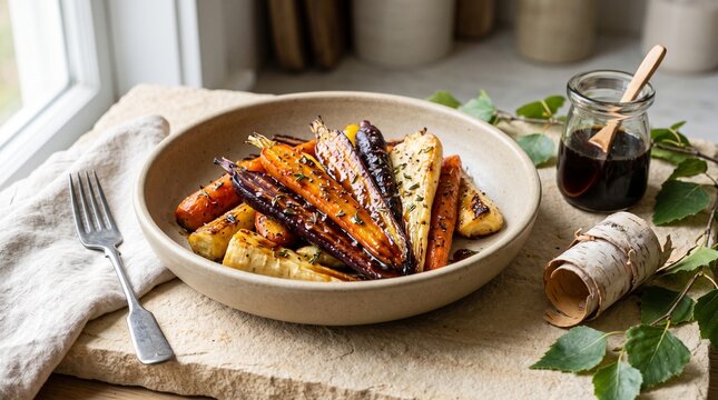 Roasted Root Vegetables Glazed with Dark Birch Tree Syrup