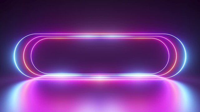Bright neon rounded frame with flowing gradient glow on a dark background. Ideal loop for digital design, branding, and video overlays.