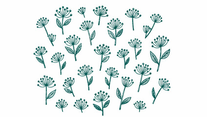 Fototapeta premium Teal Botanical Sprig Pattern on White.