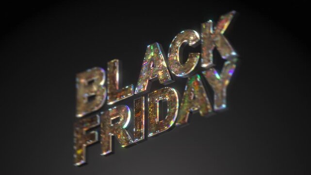 Seamless loop of 3D BLACK FRIDAY text made from glowing circuit board texture spinning on axis. Gold and orange microchip surface on black. Perfect for sale and retail promotions.