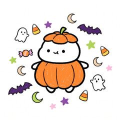 Fototapeta premium AI Generated cute halloween kawai character collection