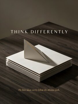THINK DIFFERENTLY &ndash; The best ideas rarely follow the obvious path &ndash; Creative Thinking Concept, Paper Art, Innovation, Business Inspiration, Strategy, Originality, Problem Solving, and Entrepreneurial