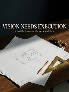 VISION NEEDS EXECUTION &ndash; A great plan becomes powerful when action follows &ndash; Architectural Blueprint, Strategic Planning, Drafting, Construction Concept, Business Leadership, Project Development Ideas