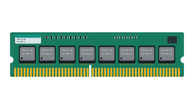 RAM memory module stick with gold contacts and memory chips