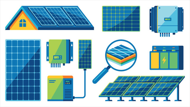  Solar energy system elements set vector illustration isolated on white background