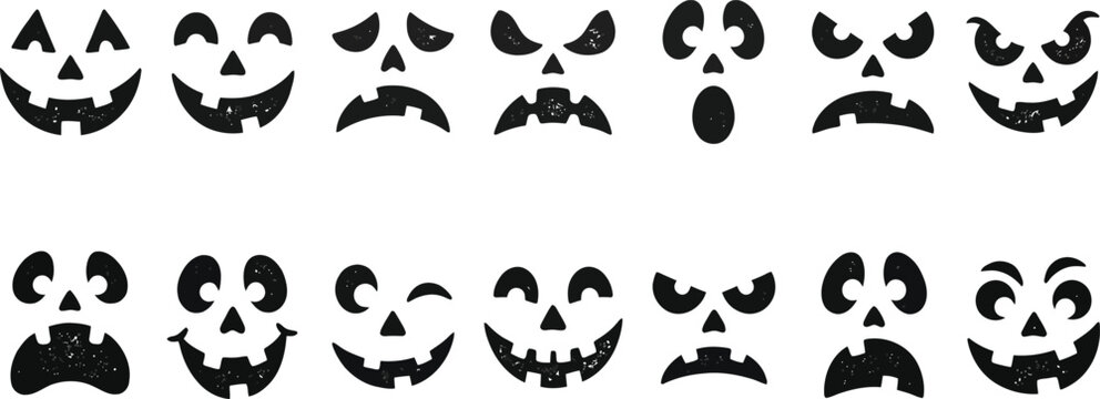 Set of 14 different jackolantern pumpkin carving faces for halloween decorations