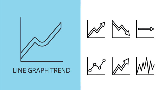 Line Graph Trend Line Icons Set, Data Analytics Vector Icon Collection with Editable Stroke
